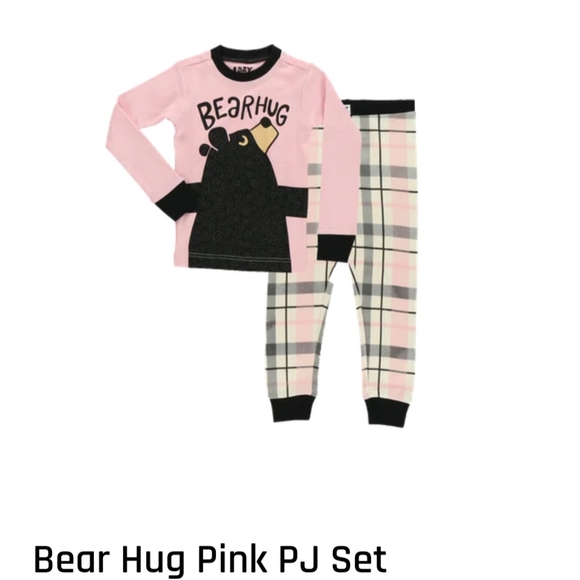 Lazy One Bear Hug Pajama Pant Set  Size 8 Colors Pink Black Cream - Picture 1 of 11
